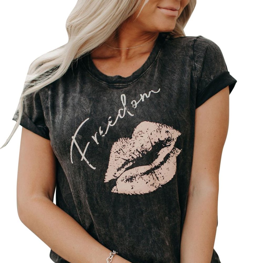 Black Freedom Graphic Print T-Shirt Tee Shirt TP4165